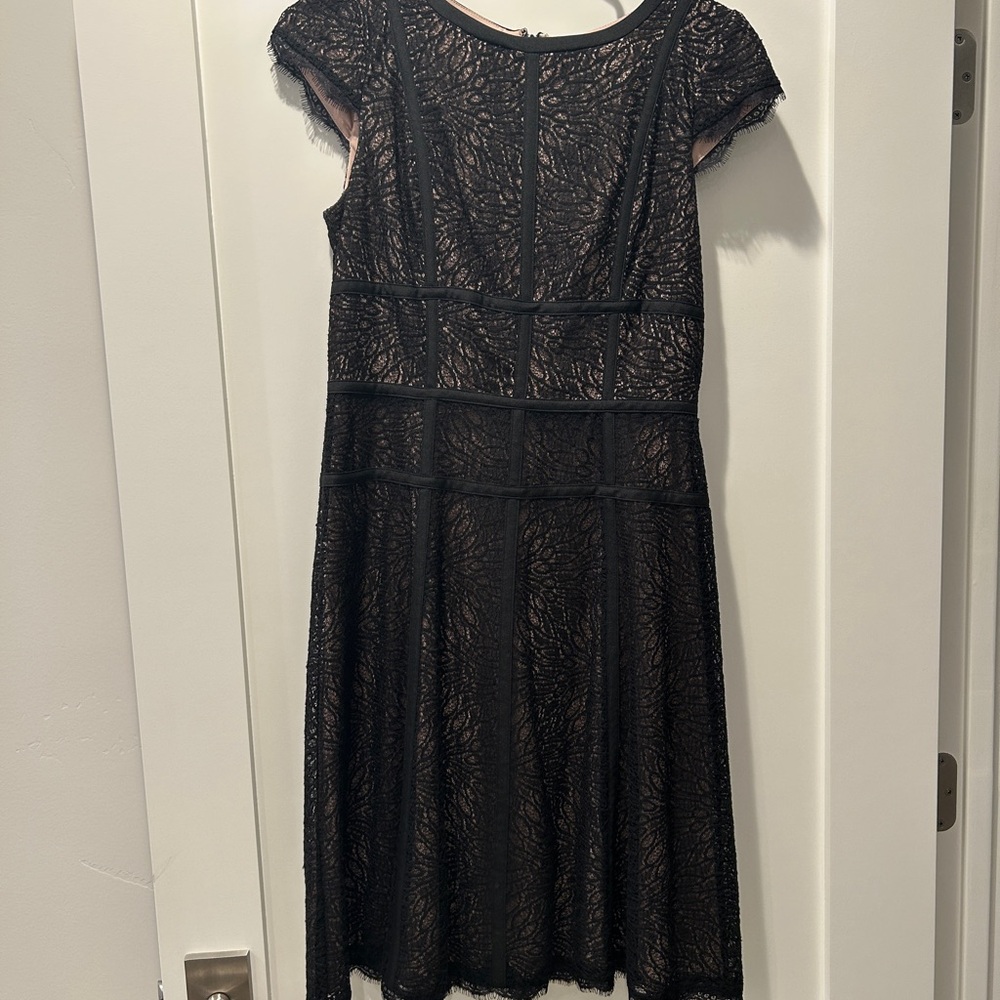 Adrianna Papell Black Pleated Embellished Sheath Dress